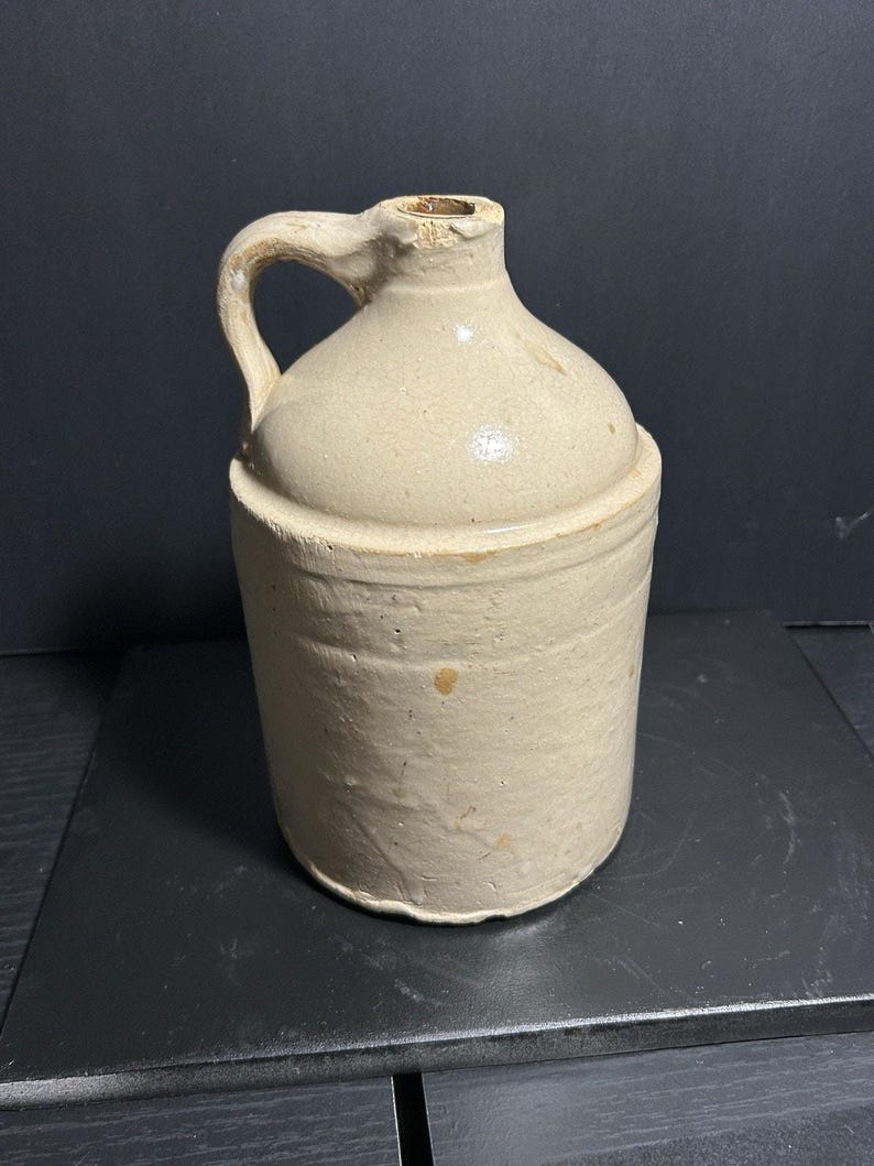 Antique Half-Gallon Stoneware Whiskey Jug – Albany Slip Brown Top, 1900s image 3