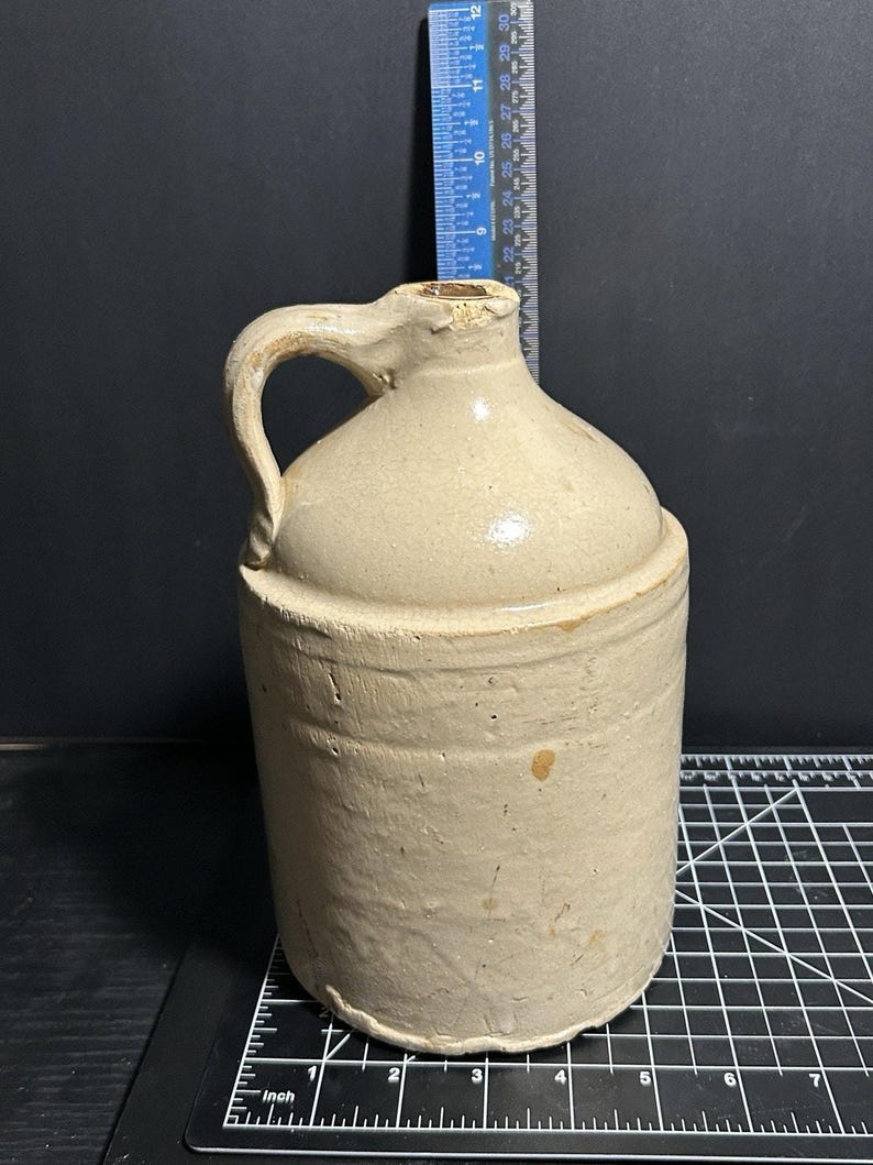 Antique Half-Gallon Stoneware Whiskey Jug – Albany Slip Brown Top, 1900s image 5