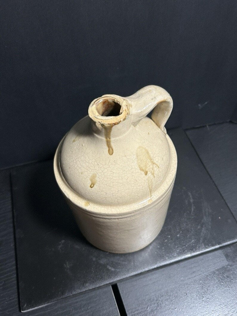 Antique Half-Gallon Stoneware Whiskey Jug – Albany Slip Brown Top, 1900s image 8