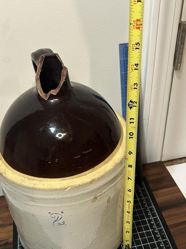 Antique 2-Gallon Stoneware Whiskey Jug, Two-Tone Albany Slip Glaze and Cobalt 2 Mark image 7