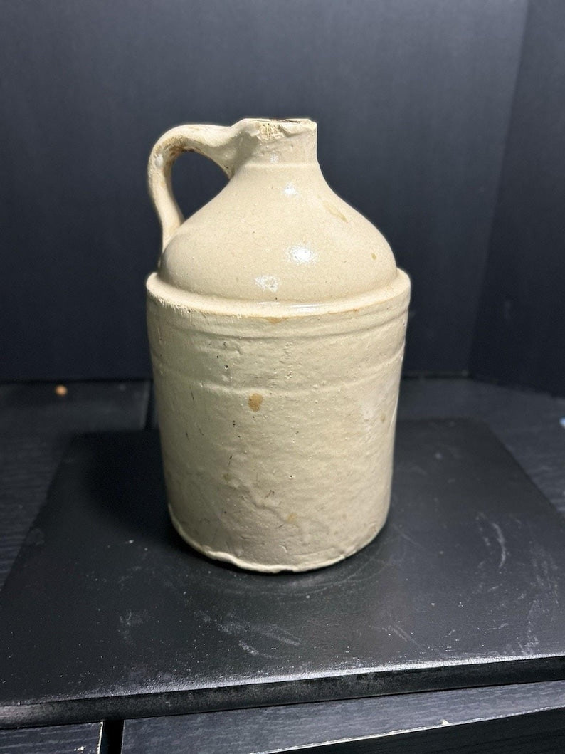 Antique Half-Gallon Stoneware Whiskey Jug – Albany Slip Brown Top, 1900s image 1