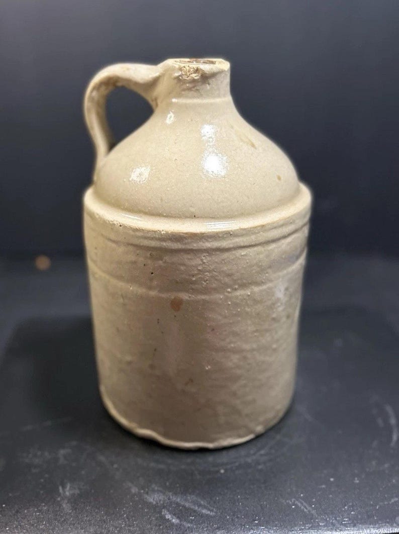 Antique Half-Gallon Stoneware Whiskey Jug – Albany Slip Brown Top, 1900s image 2