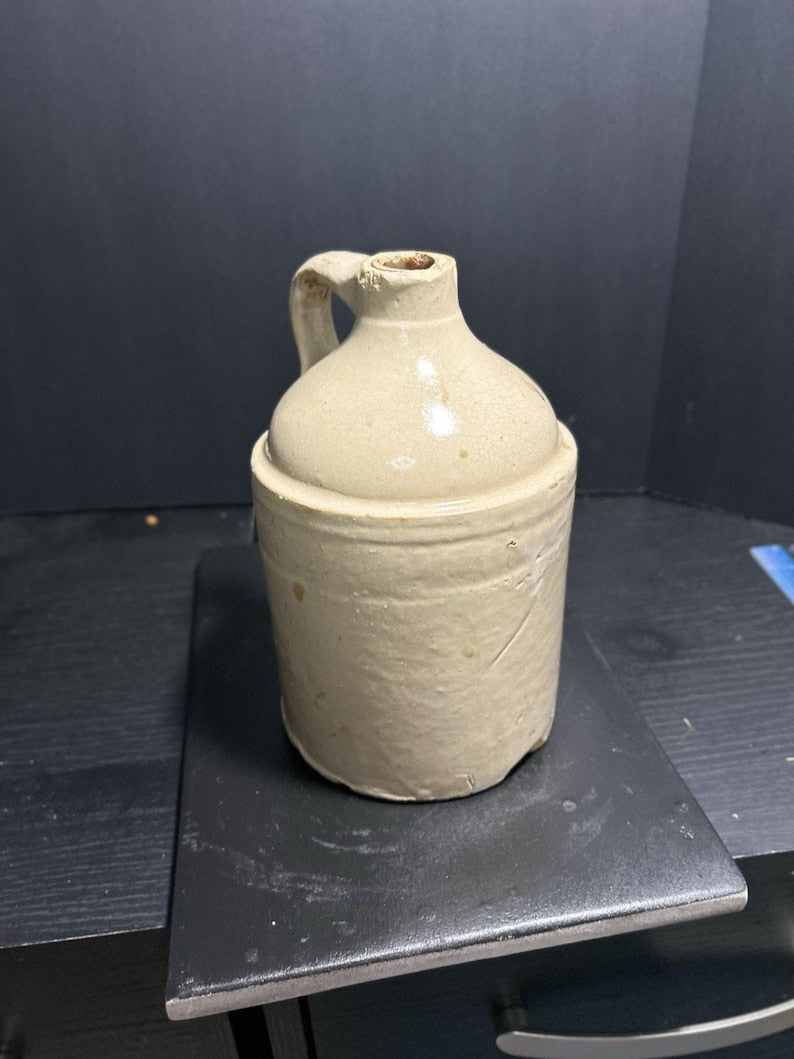 Antique Half-Gallon Stoneware Whiskey Jug – Albany Slip Brown Top, 1900s image 4