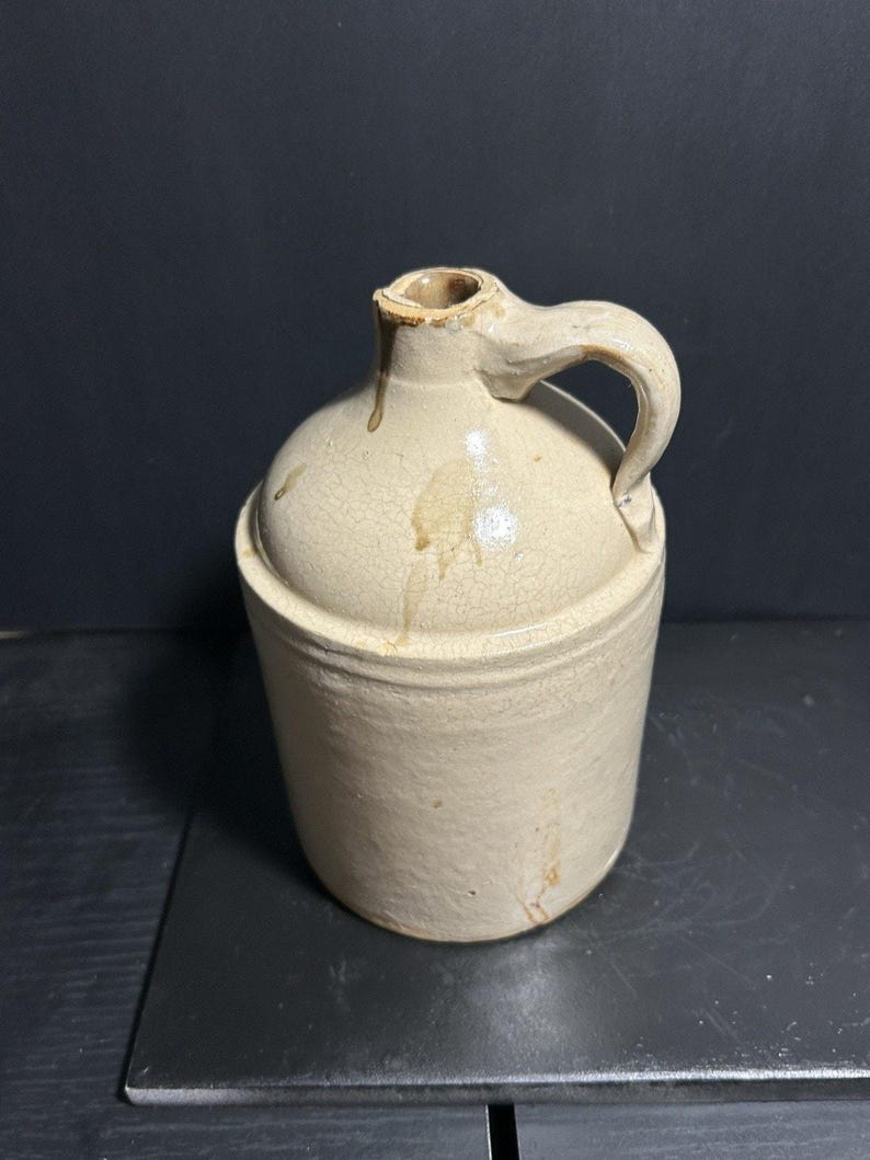 Antique Half-Gallon Stoneware Whiskey Jug – Albany Slip Brown Top, 1900s image 7