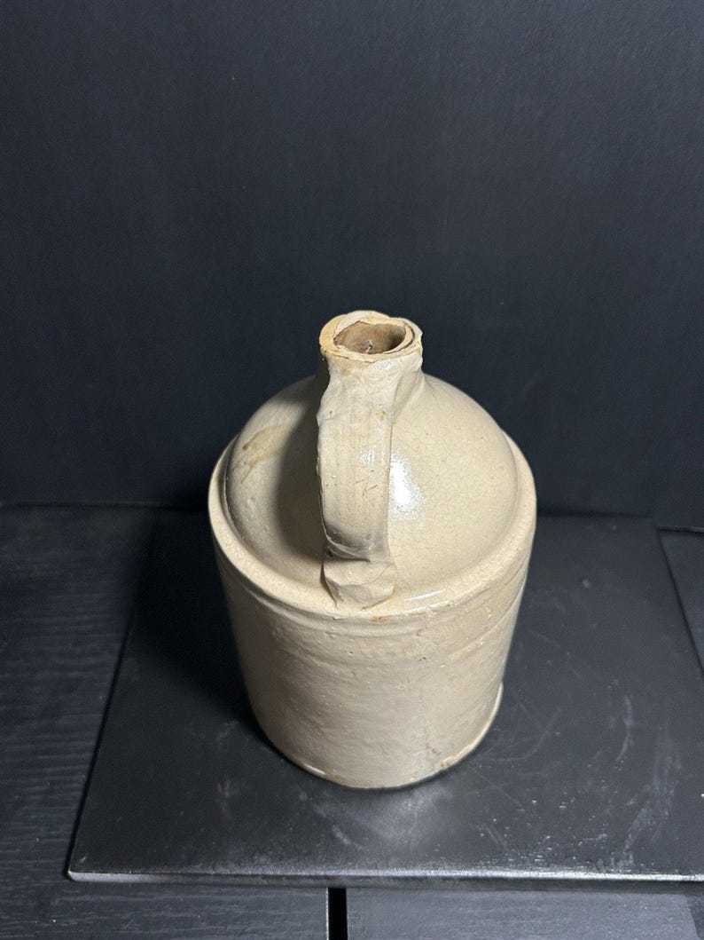 Antique Half-Gallon Stoneware Whiskey Jug – Albany Slip Brown Top, 1900s image 9