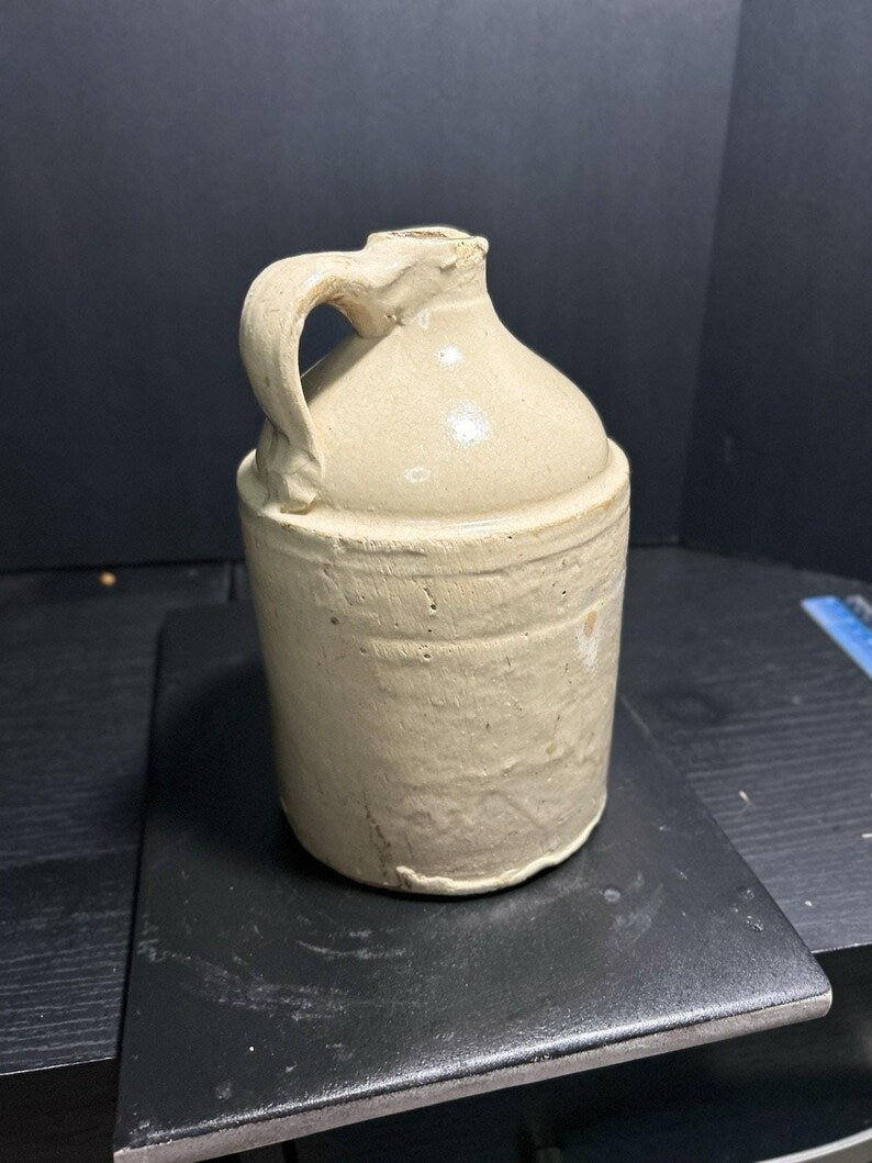 Antique Half-Gallon Stoneware Whiskey Jug – Albany Slip Brown Top, 1900s image 10