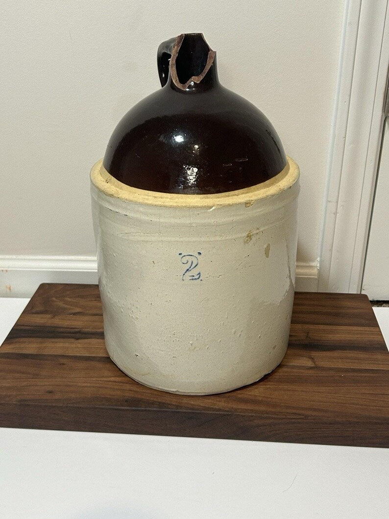Antique 2-Gallon Stoneware Whiskey Jug, Two-Tone Albany Slip Glaze and Cobalt 2 Mark image 2