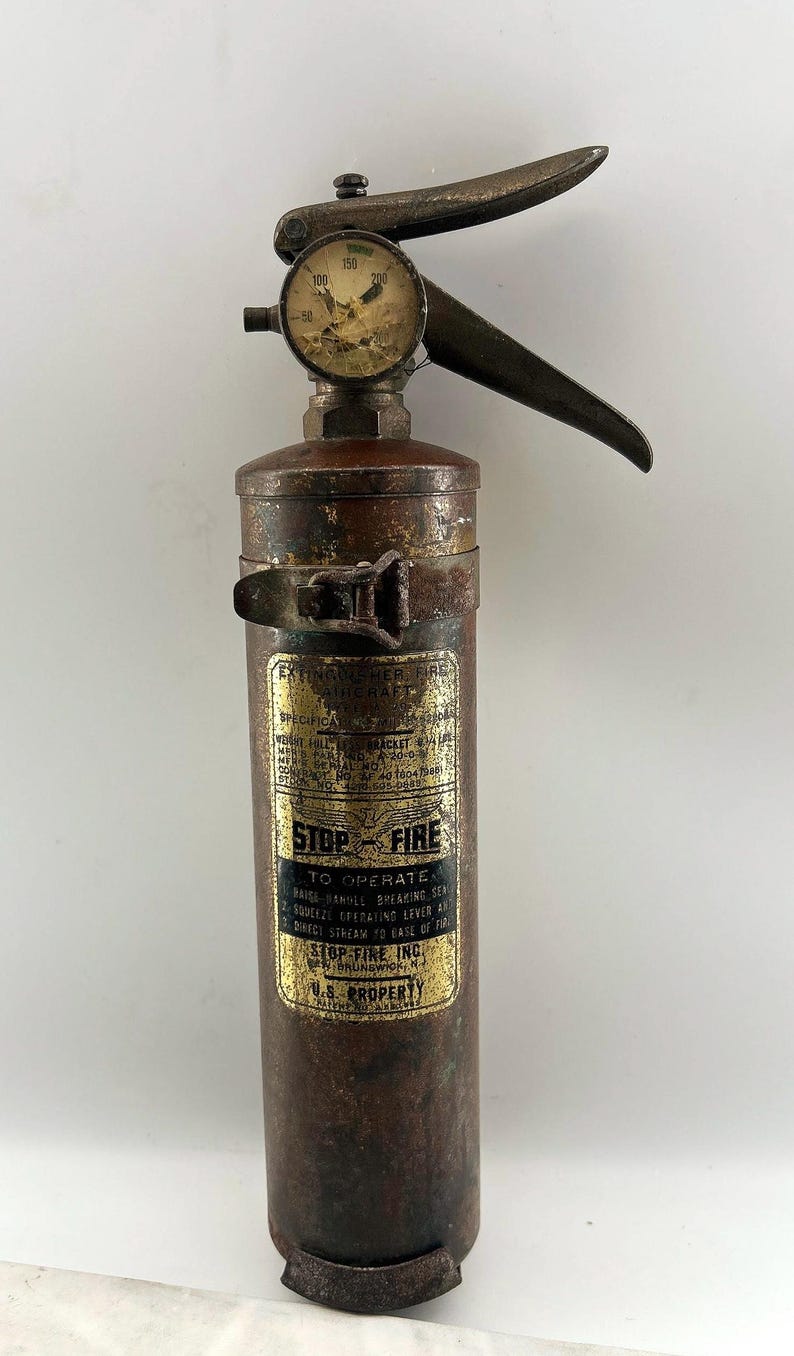 Vintage STOPFYRE Fire Extinguisher, Aviation-Style Industrial Hardware image 1