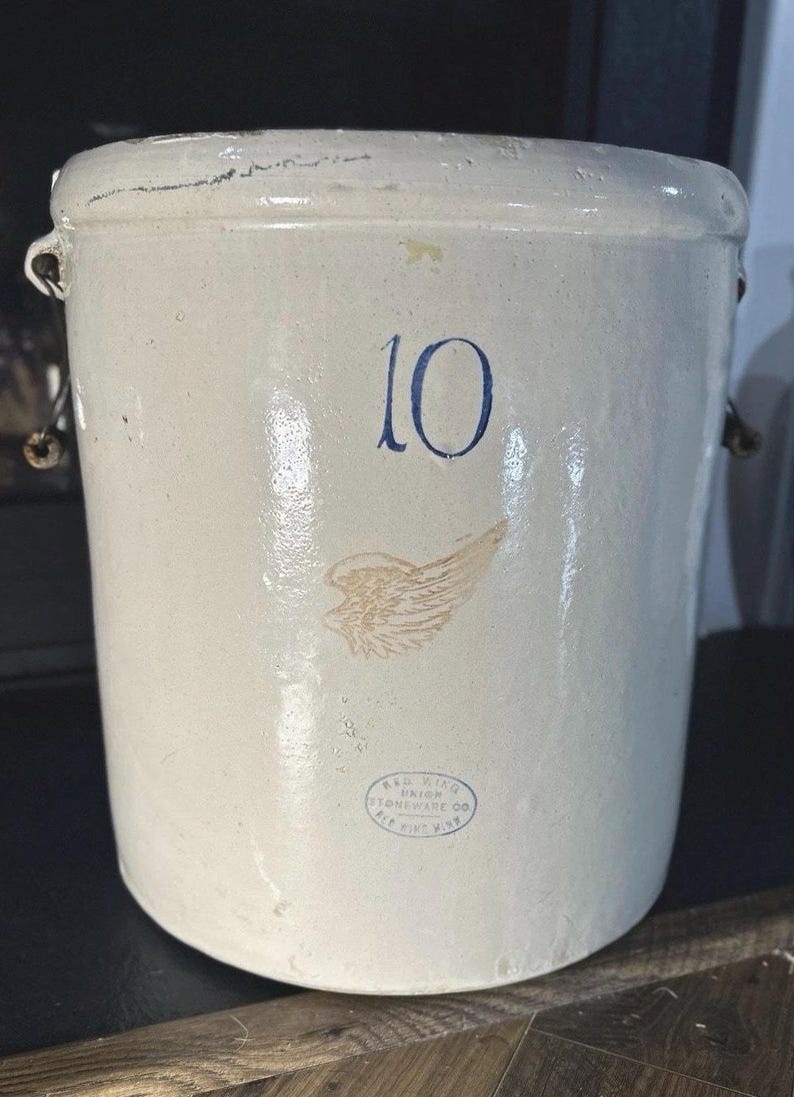 Red Wing 10-Gallon Stoneware Crock, Cobalt '10' & Red Wing Mark, Salt Glaze with Handles image 2