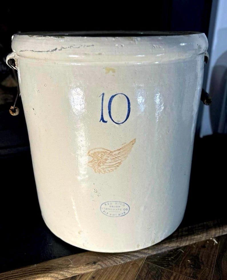 Red Wing 10-Gallon Stoneware Crock, Cobalt '10' & Red Wing Mark, Salt Glaze with Handles image 1
