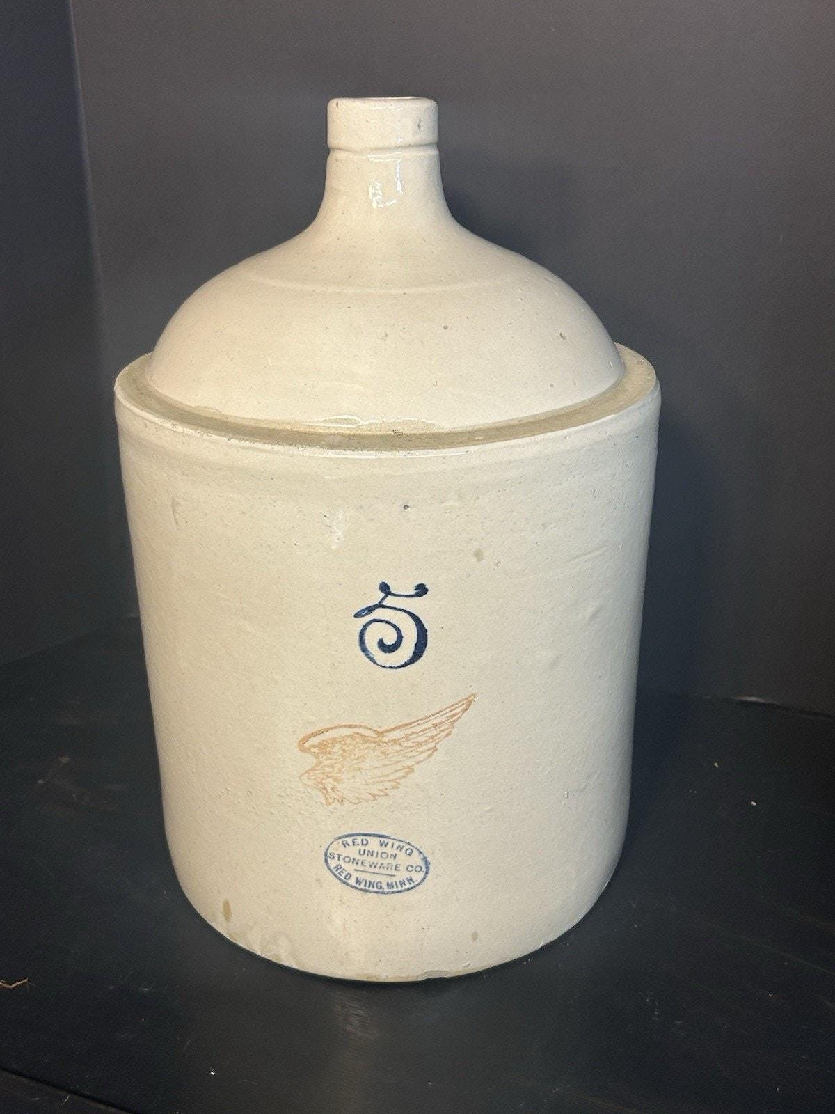 Large antique American stoneware jug display view