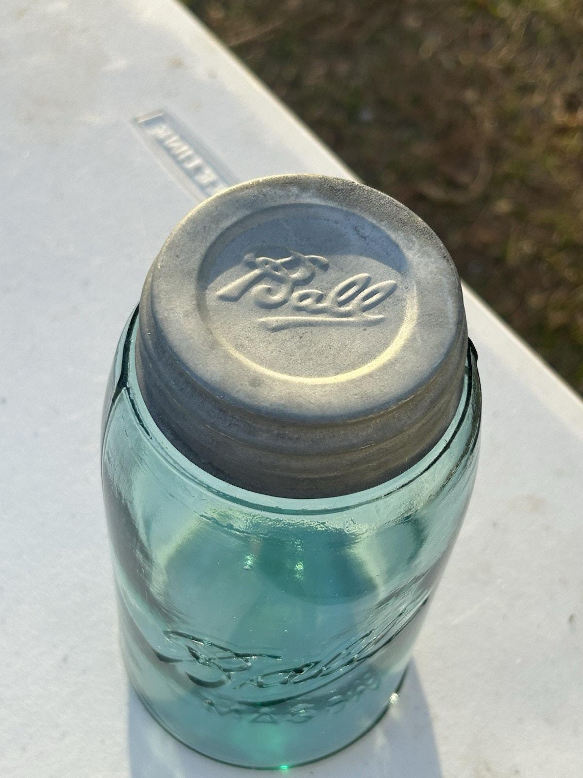 Forest green antique fruit jar side view