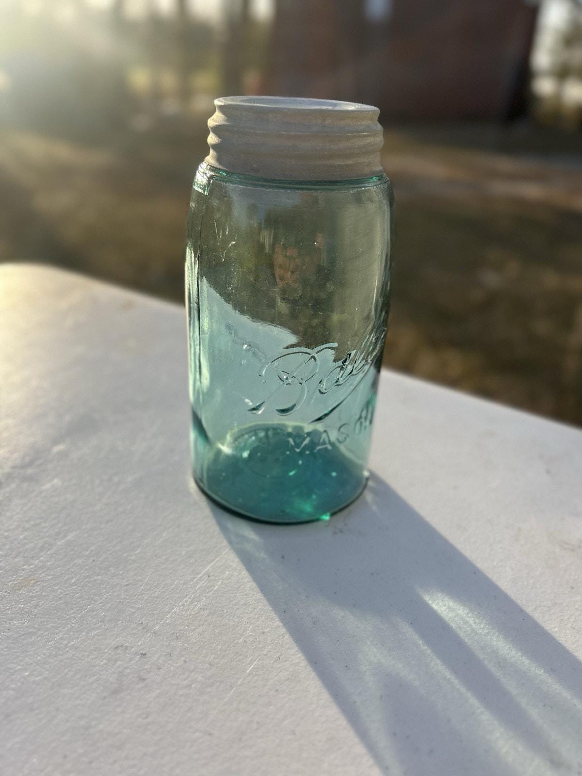 Early green Ball mason jar display angle