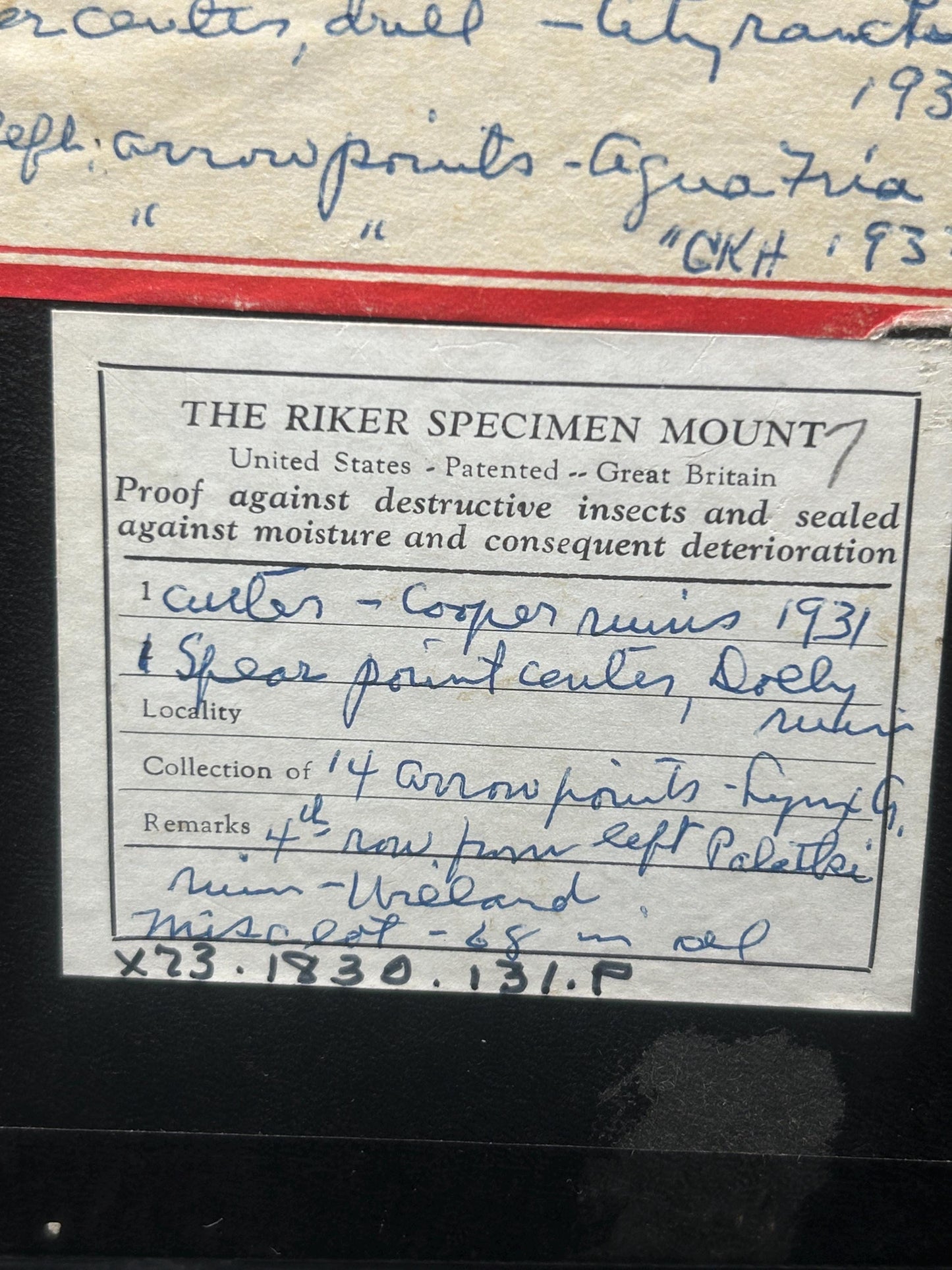 Historical copper artifacts with period documentation