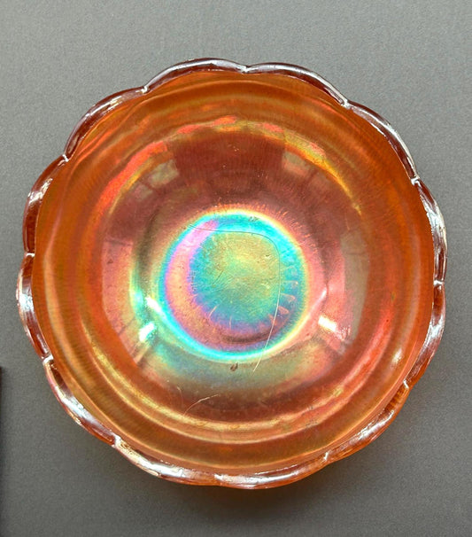 Antique Fenton Marigold Carnival Glass Peacock Tail Bowl Iridescent Depression Glass