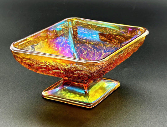 Vintage Indiana Glass Carnival Glass Compote Marigold Iridescent Pedestal Bowl
