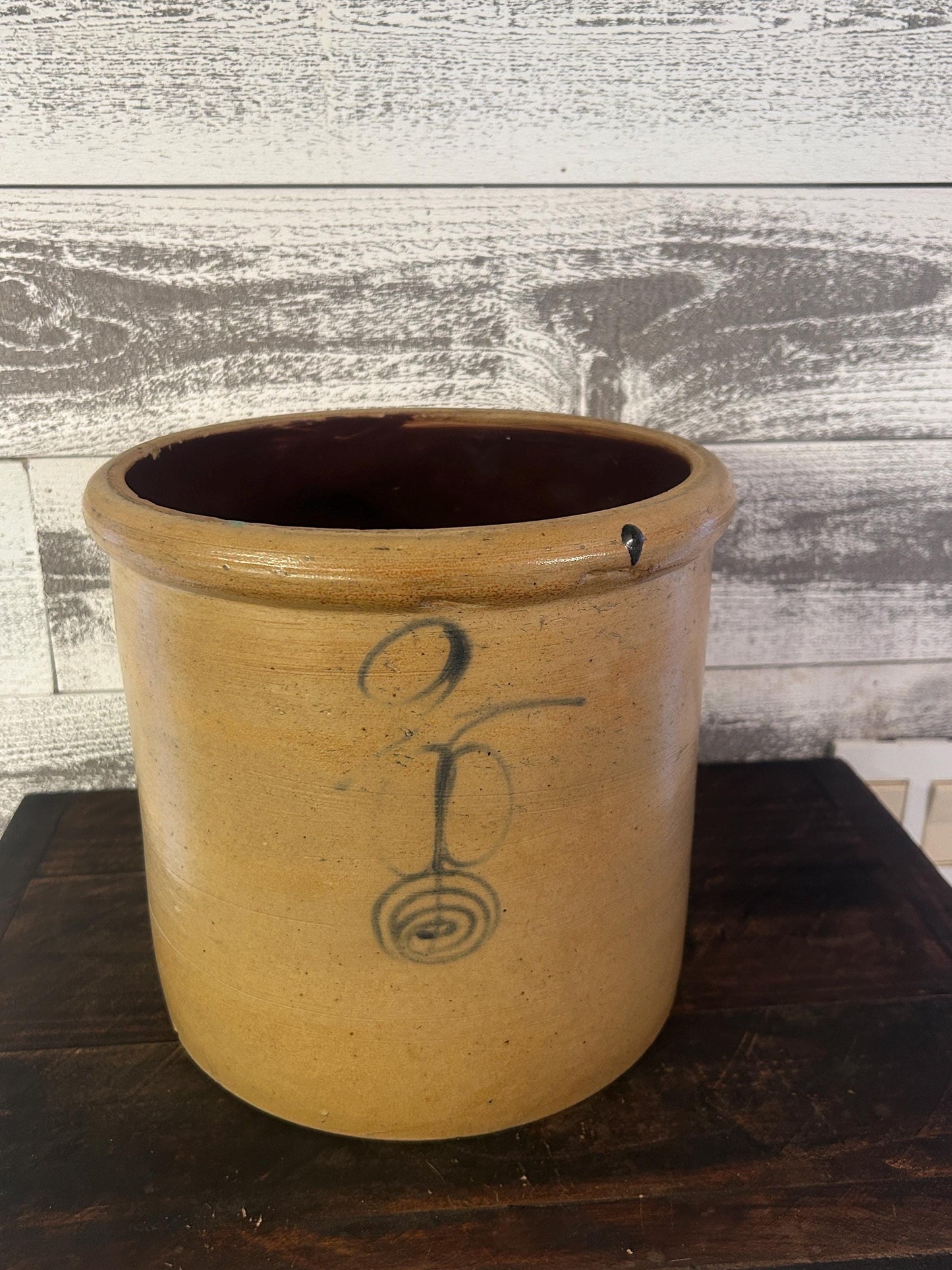 Cobalt swirl antique crock display view