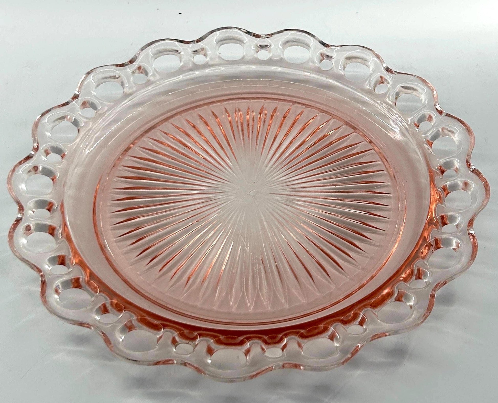Vintage 1930s Pink Depression Glass Plate Scalloped Rim Art Deco Serving Dish