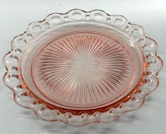Vintage 1930s Pink Depression Glass Plate Scalloped Rim Art Deco Serving Dish