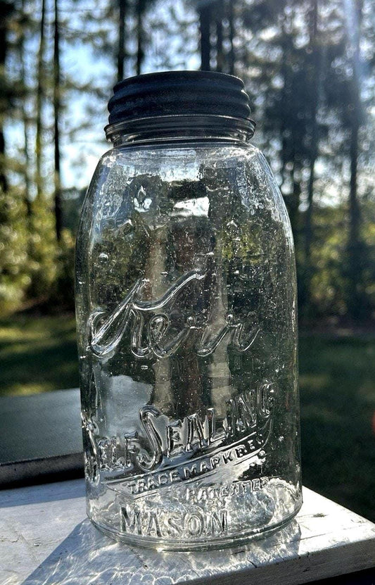 Antique Rare 1915 Kerr Self Sealing Mason Jar with Original Zinc Lid Milk Glass Liner