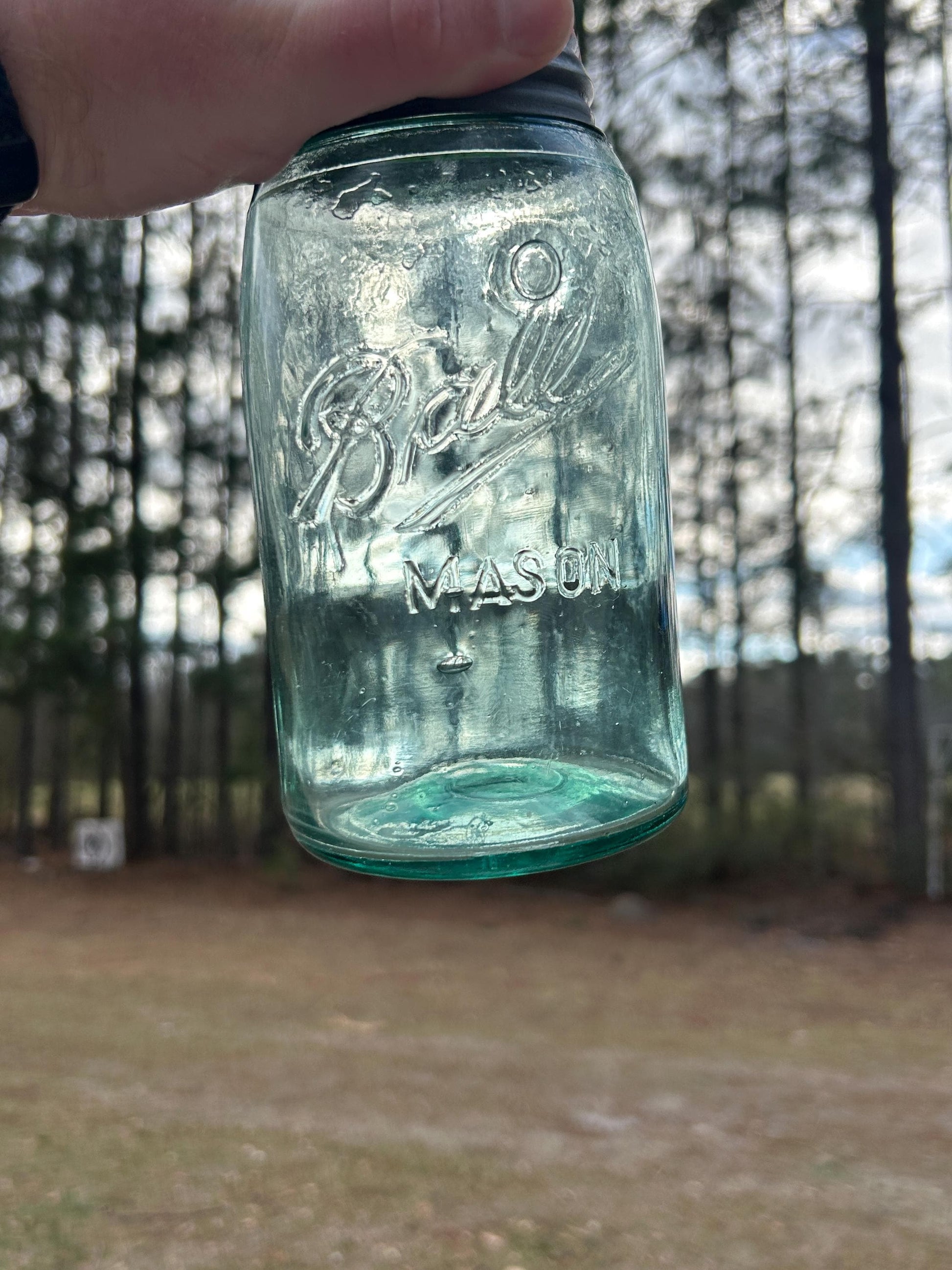 Antique Ball jar zinc lid and shoulder view