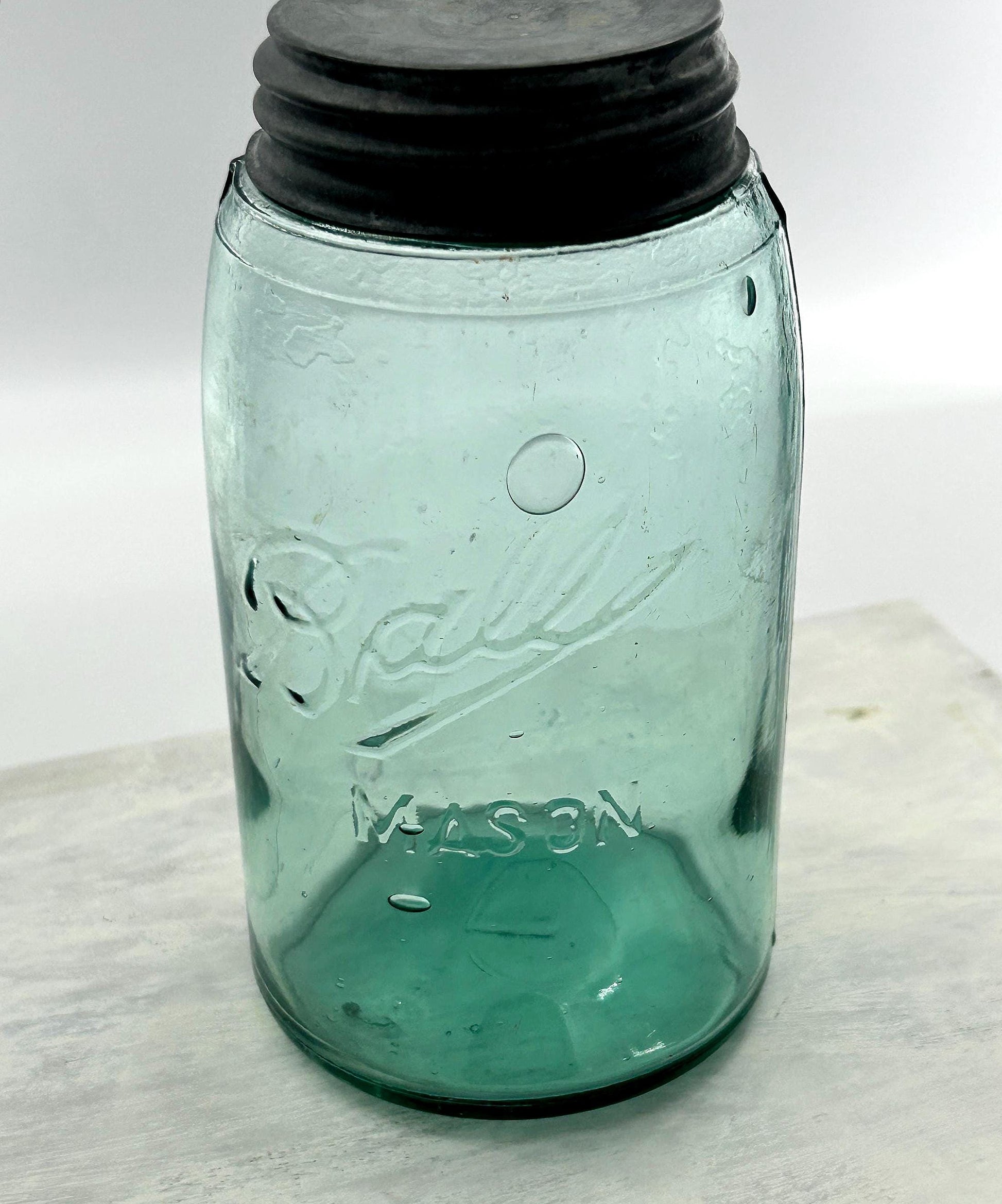 Forest green antique Ball mason jar front embossing