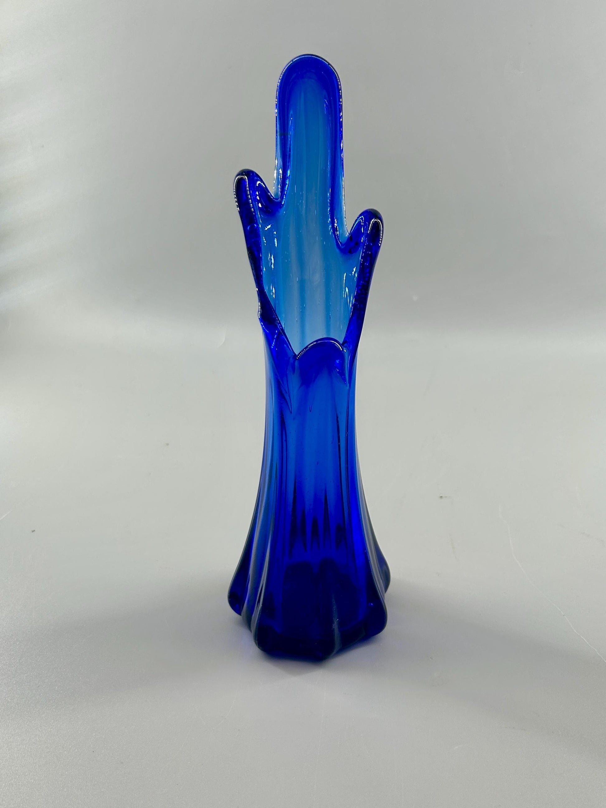 Mid Century Cobalt Blue Art Glass Vase Cactus Form Swung Stretch Glass Vintage MCM