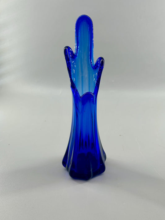Mid Century Cobalt Blue Art Glass Vase Cactus Form Swung Stretch Glass Vintage MCM