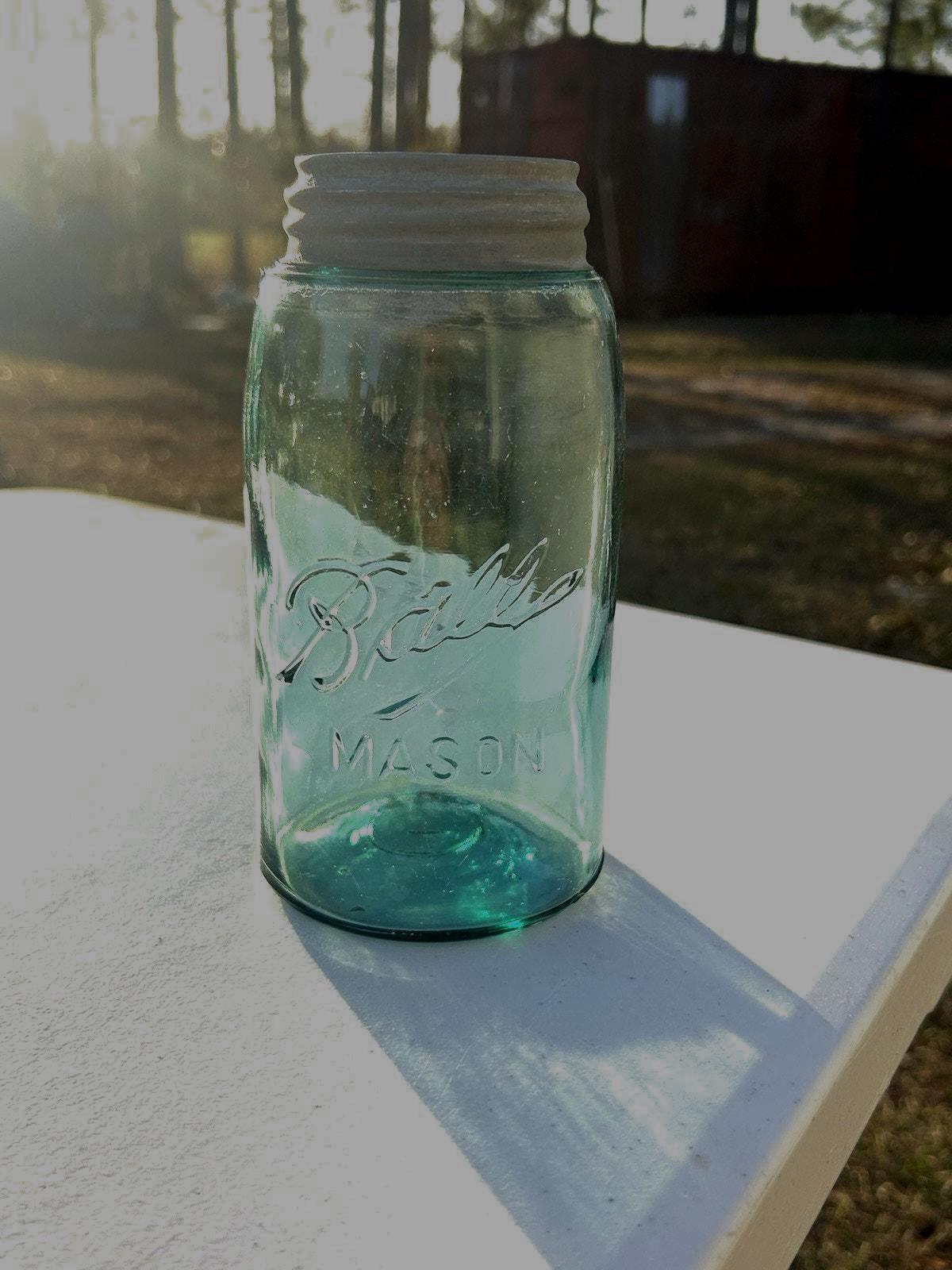 Antique green Ball jar glass color and bubbles