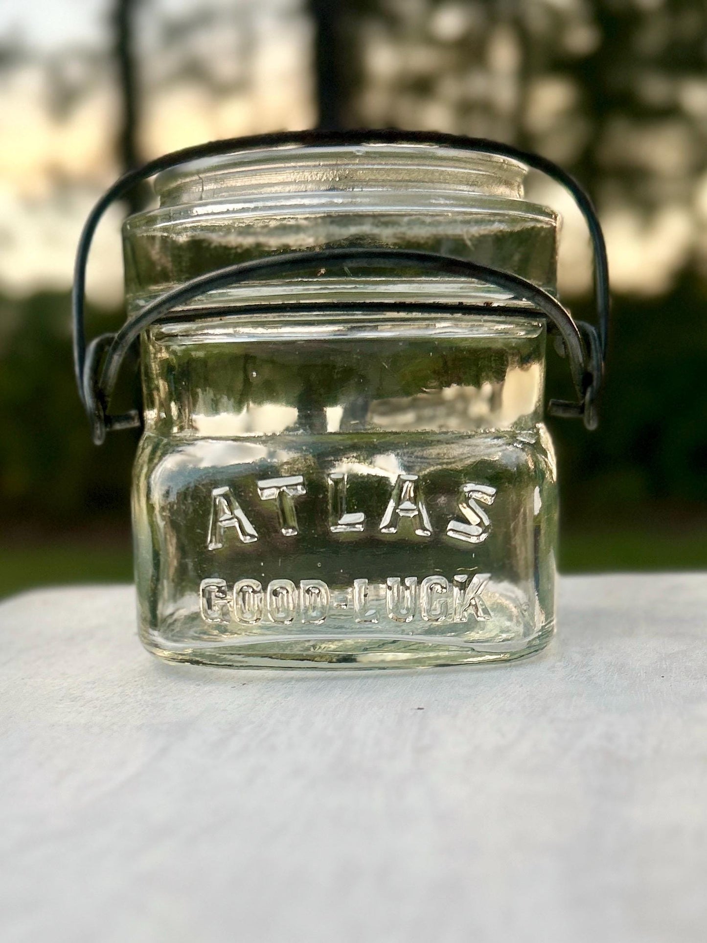 Antique half pint fruit jar side view