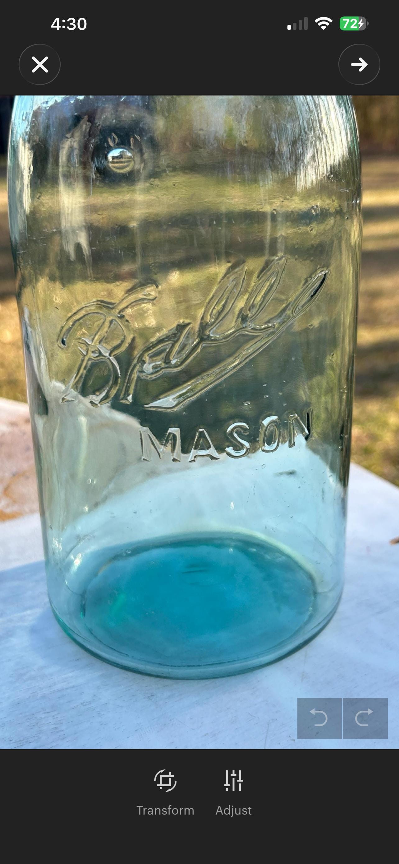 Antique Ball half gallon fruit jar front view